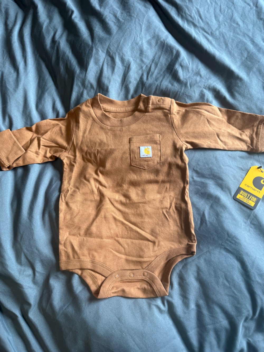 Carhartt Brown Long-Sleeve Baby Bodysuit with Chest Pocket
